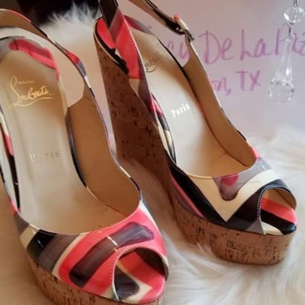 Peep-Toe Patent Leather Wedges Sz 38
